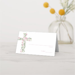 Rosa Bläserkreuz Taufe Tischnummer Platzkarte