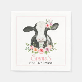 Rosa Bläserkuh Print Birthday Party Paper Napoleon Serviette