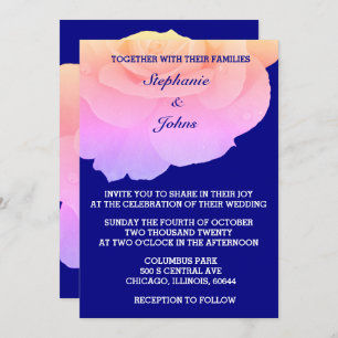 Rosa Bläsernavy Blauer Rose Blume Hochzeit Einladung