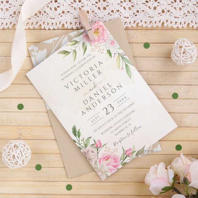 Rosa Bläsernbäume Elegante Hochzeit Einladung (Von Creator hochgeladen)