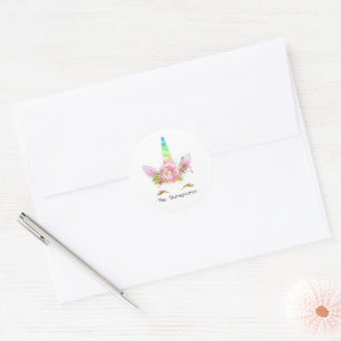 Rosa Bläsernbrenne Unicorn Kinderdusche Runder Aufkleber