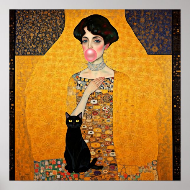Rosa bläserne Gumminaddin mit schwarzem Kat Gustav Poster (Vorne)