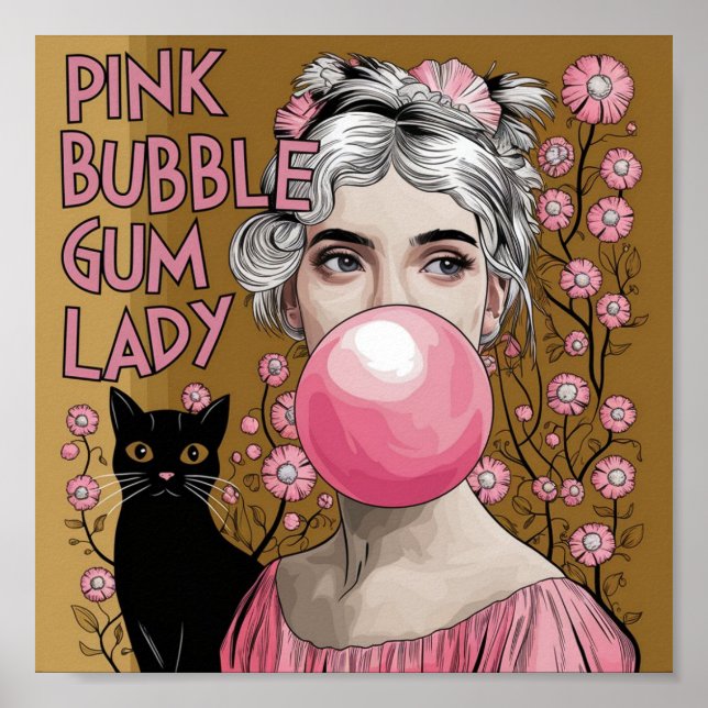 Rosa bläserne Gumminaddin mit schwarzem Kat Gustav Poster (Vorne)
