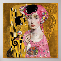Rosa bläserne Gumminadine mit Gustav Klimt Kunst