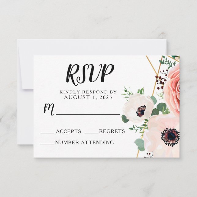 Rosa Bläserner Elegant Moderne Blume Hochzeit RSVP Karte (Vorderseite)
