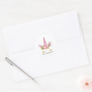 Rosa Bläsernicorn Kinderdusche Runder Aufkleber