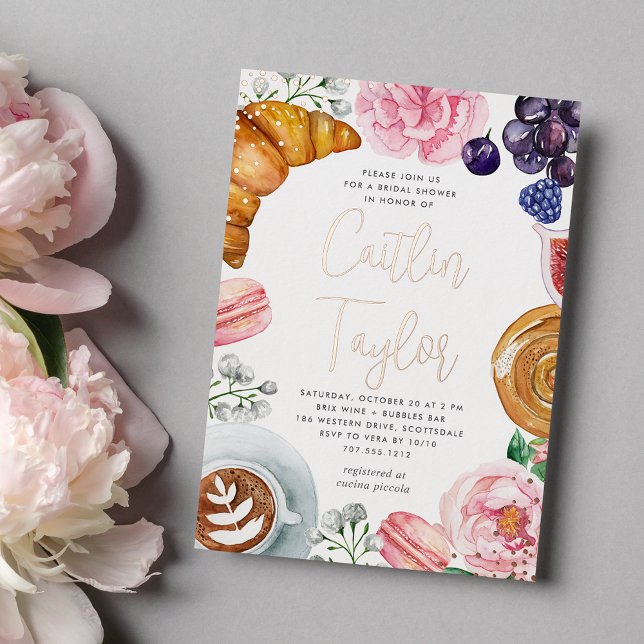 Rosa Bläserpeony Brautparty Brunch Rose Gold Folieneinladung (Von Creator hochgeladen)