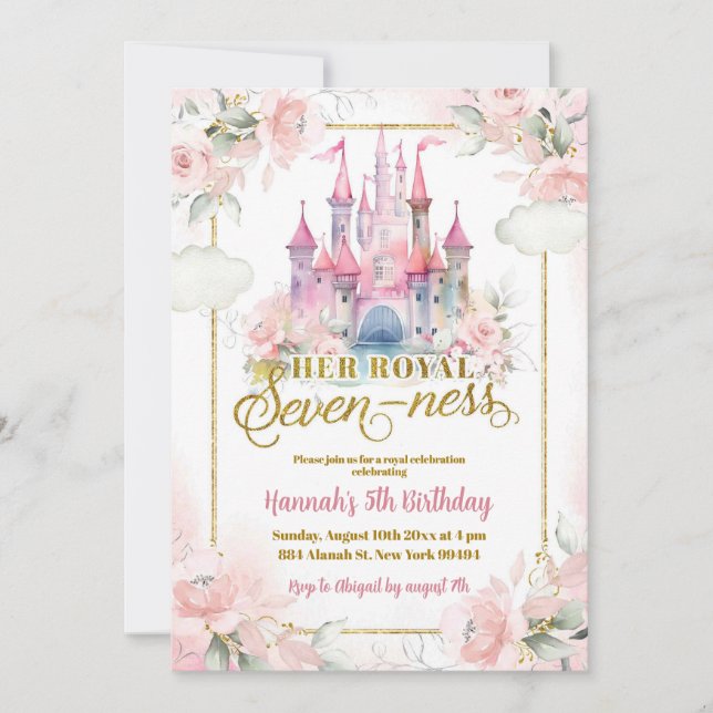 Rosa Bläserprinzessin Königliches Schloss 7. Gebur Einladung (Vorderseite)