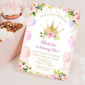 Rosa Bläserprinzessin Krone 1. Geburtstag Einladung