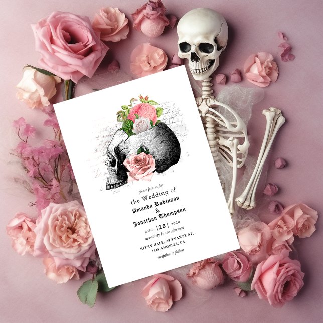 Rosa Bläserskull Halloween Gotische Hochzeit Einladung (Von Creator hochgeladen)