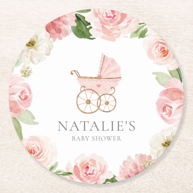 Rosa Bläserspülung Baby Dusche Rundpapier Unterset Runder Pappuntersetzer (Vorderseite)