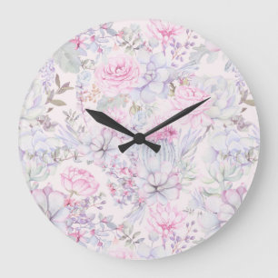 Rosa Bläsersukkulente Illustration Sommermuster Große Wanduhr