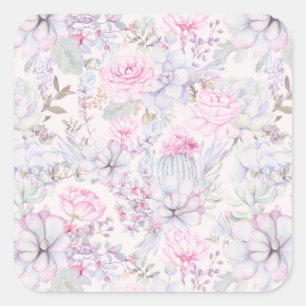 Rosa Bläsersukkulente Illustration Sommermuster Quadratischer Aufkleber