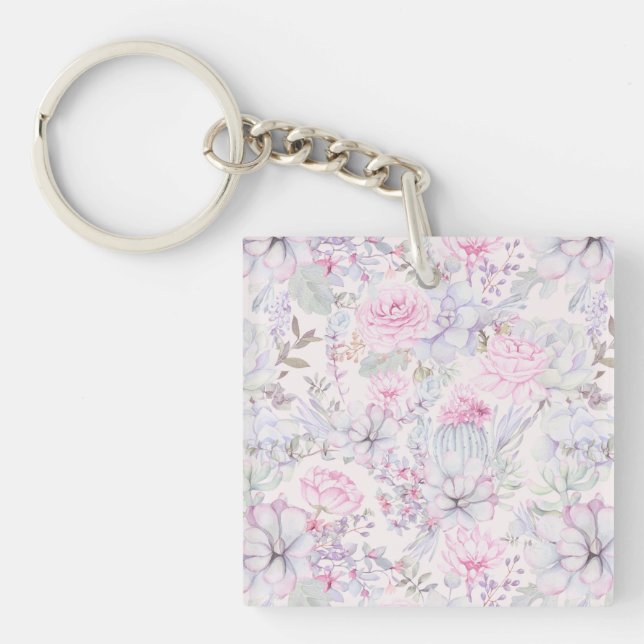 Rosa Bläsersukkulente Illustration Sommermuster Schlüsselanhänger (Vorderseite)