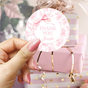 Rosa Bläsertoilkröte Ribbon Babydusche Runder Aufkleber
