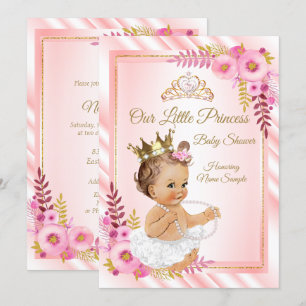 Rosa Bläserweiße Prinzessin Babydusche Brünett Einladung