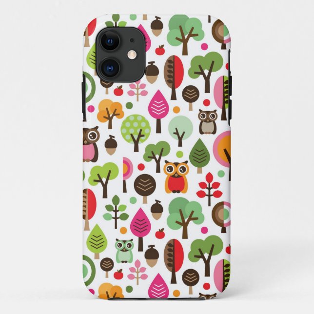 rosa Blattbaum Retro-Eulen-Muster Case-Mate iPhone Hülle (Rückseite)