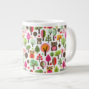 rosa Blattbaum Retro-Eulen-Muster Jumbo-Tasse