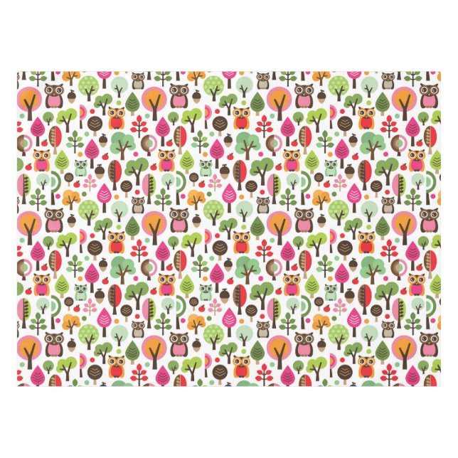 rosa Blattbaum Retro-Eulenmuster Tischdecke (Vorderseite (Horizontal))