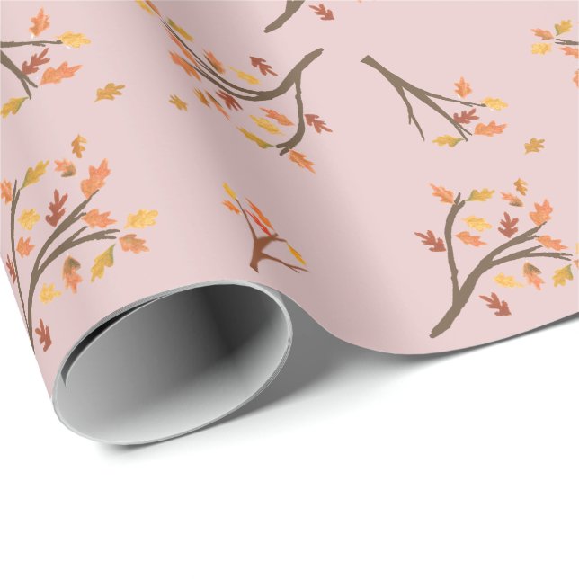 Rosa Blätter der Herbstzweigung fallen ab Geschenkpapier (Rolleneckpunkt)