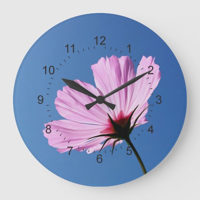 Rosa Blätter Große Wanduhr (Vorderseite)
