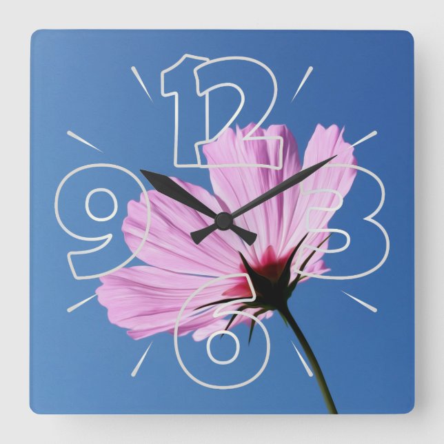 Rosa Blätter Quadratische Wanduhr (Vorderseite)