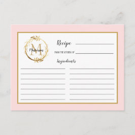 Rosa Blattgold Monogramm Rezeptkarte Postkarte