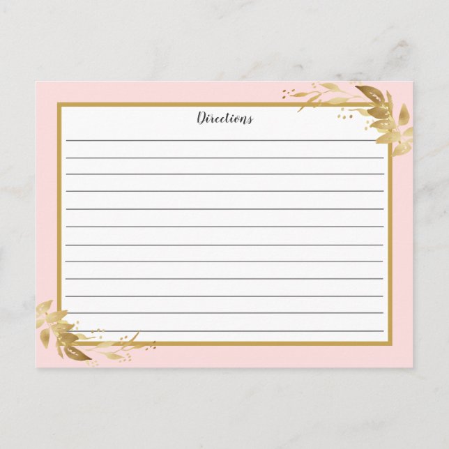 Rosa-Blattrezeptkarte Gold Blush Pink Postkarte (Rückseite)