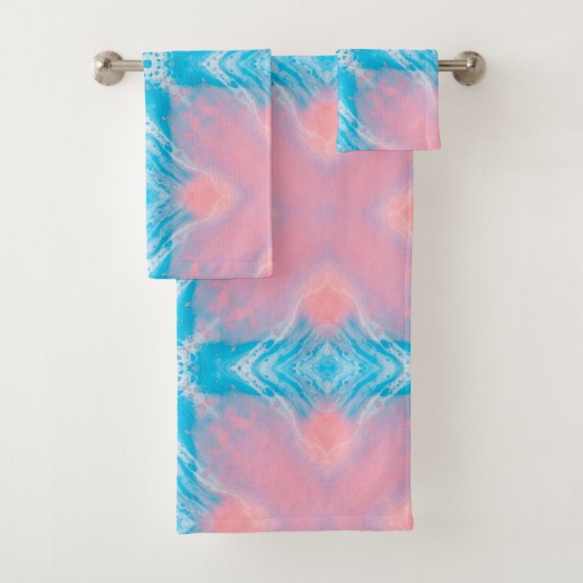 Rosa Blau Abstrakt Badhandtuch Set (Insitu)