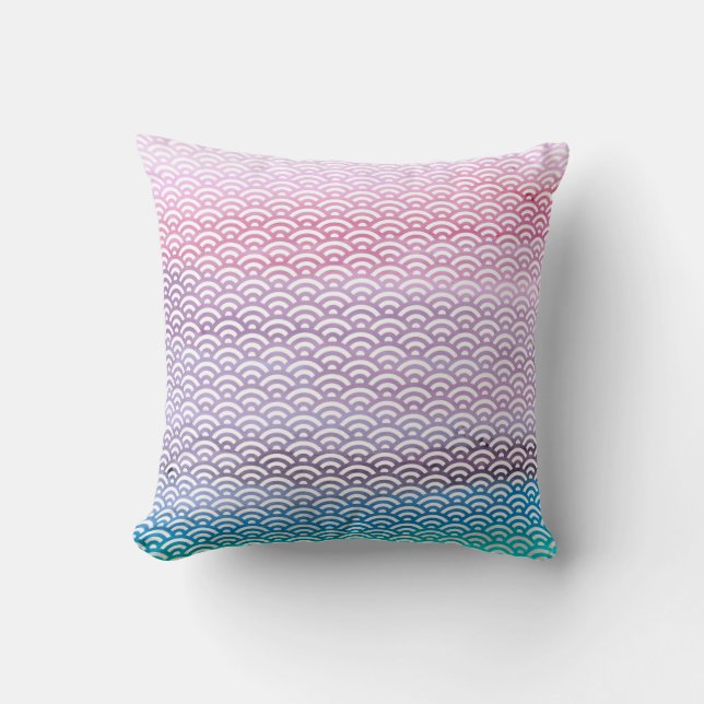 Rosa/Blau/Aquamarin/Jegliche Farbe Seigaiha Kissen (Vorderseite)