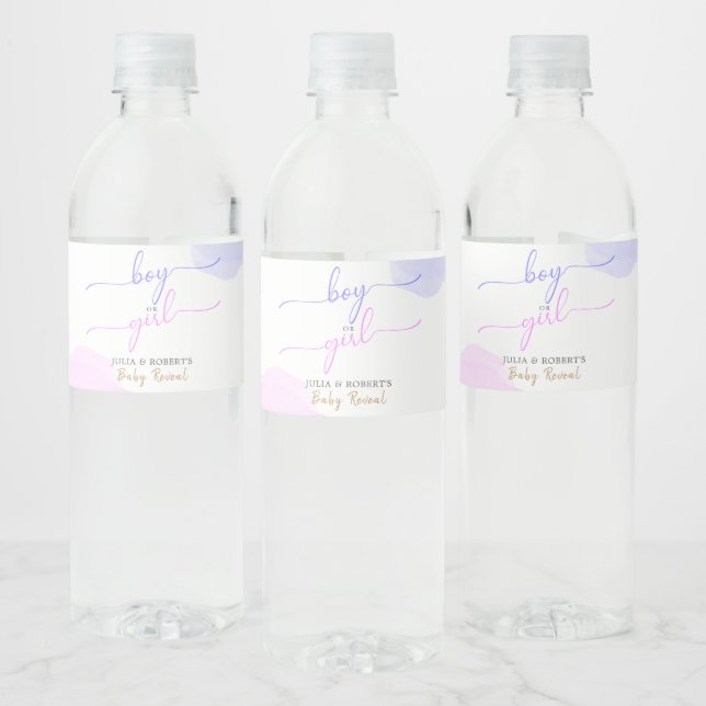 Rosa & Blau Aquarellfarben Gold-Script-Gender-Dars (Flaschen)