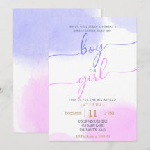 Rosa & Blau Aquarellfarben Gold-Script-Gender-Dars