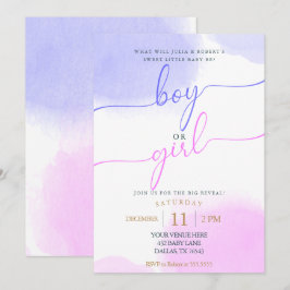 Rosa & Blau Aquarellfarben Gold-Script-Gender-Dars Einladung