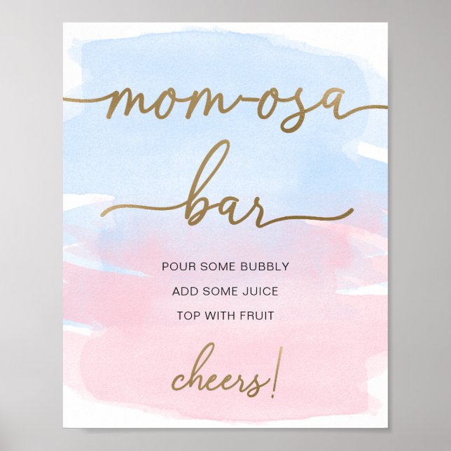 Rosa Blau Aquarellfarben Goldene Mama-osa-Bar-Zeic Poster (Vorne)