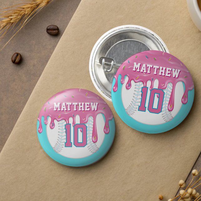 Rosa & Blau Baseball-Drip Button (Pink and blue baseball drip badge)