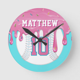 Rosa & Blau Baseball Drip Runde Wanduhr