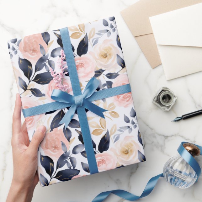 Rosa Blau Chic Blume Brautparty Geschenkpapier (Schenken)