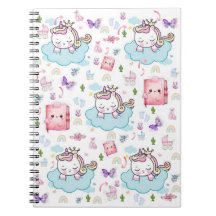 Rosa, Blau Einhorn Regenbogen Katze Spiralheft 