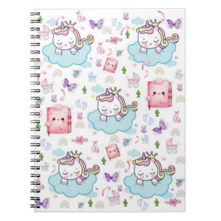 Rosa, Blau Einhorn Regenbogen Katze Spiralheft  Notizblock