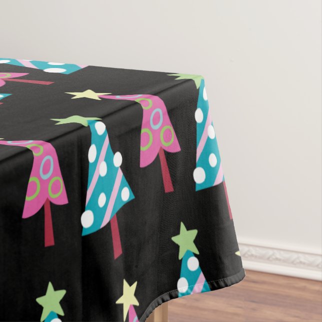 Rosa & Blau Frohe Weihnachtsbaumen BlackTablecloth Tischdecke (Beispiel)