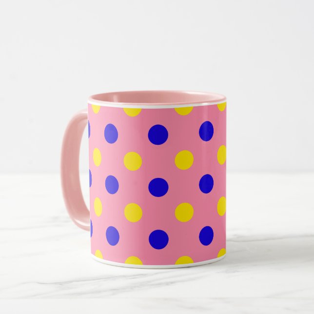 Rosa Blau Gelb Punkte Design  Tasse (Vorderseite Links)
