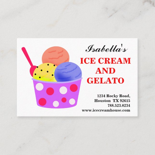 Rosa Blau Gelb Rote Eiscreme Gelato Visitenkarte (Vorderseite)
