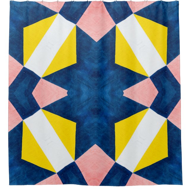 Rosa, blau, gelb, weiß Abstrakt Duschvorhang (Vorderseite)