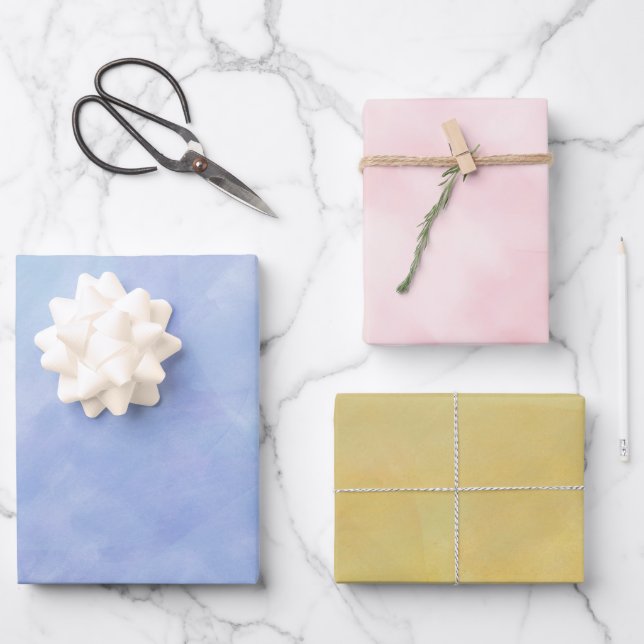 Rosa Blau Gelbe Farbe Geschenkpapier Set (Vorderseite)
