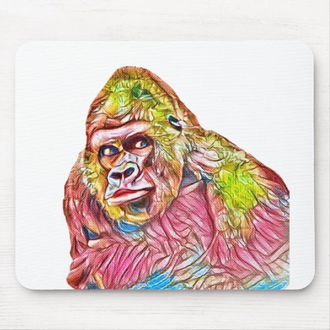 Rosa Blau-Gelbe Gorilla-Malerei Mousepad (Vorne)