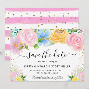 Rosa Blau Gelbe Sommerblumen Hochzeit Save The Date