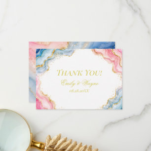 Rosa Blau Gold Achat Hochzeit Dankeskarte