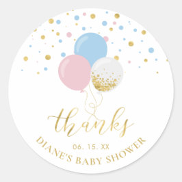 Rosa, Blau & Gold Balloons Baby Dusche Gefallen Runder Aufkleber