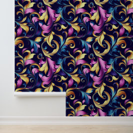 Rosa, Blau, Gold, Leaf-Swirbel Tapete