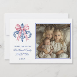 Rosa & Blau Grandmillennial Damask Foto Einladung